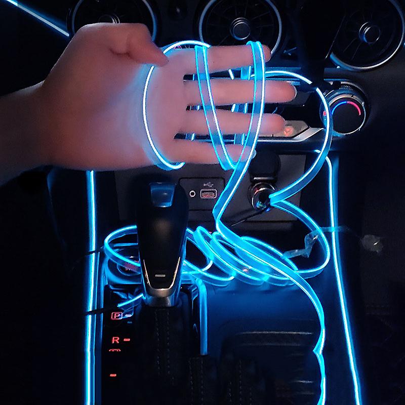 Car LED Interior Strip Light 3m USB Neon Wire Lamps Glowing Ambient Lighting Car Decorations Interior Red