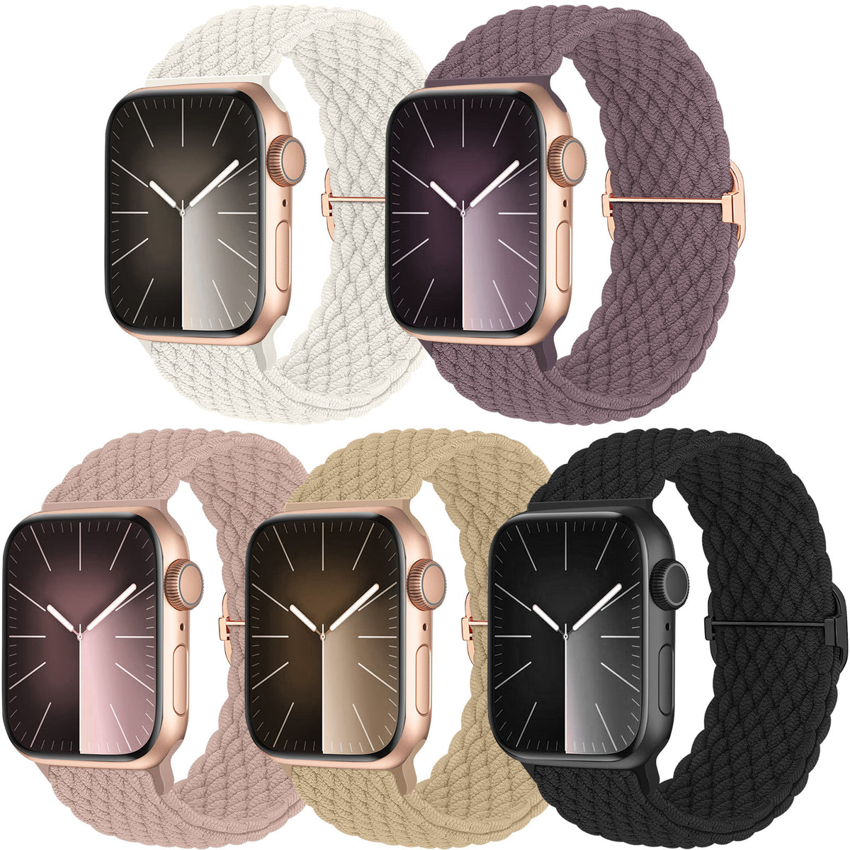 5-Pack Woven Solo Loop Band Compatible with Apple Watch Band 40mm, 38mm, 41mm for Women and Men, Adjustable Nylon Elastic Sport Band BB 38/40/41mm