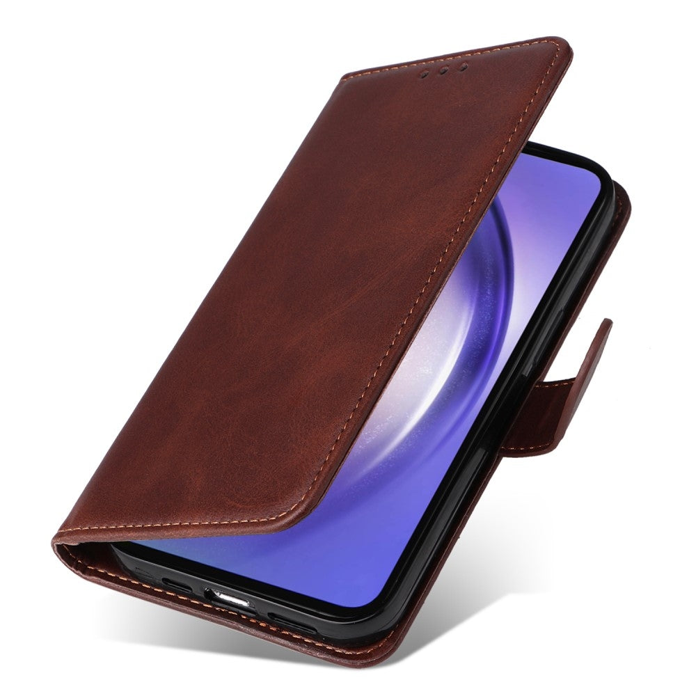 SKALO Samsung A55 5G PU Leather Wallet Case - Multiple Colors Brown Brown Brown
