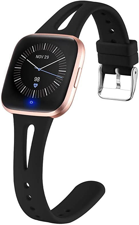 Thin Watch Bands, Compatible with Fitbit Versa 2 Band/Fitbit Versa/Fitbit Versa Lite/SE, Silicone Replacement Strap for Smartwatch Black S