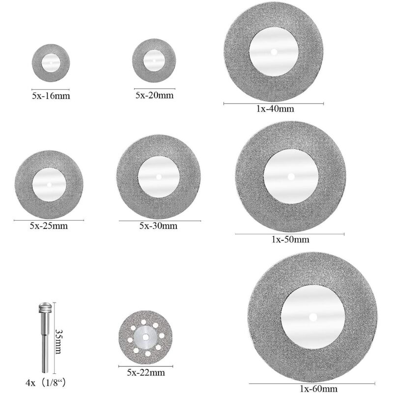 32pcs Mini Diamond Cutting Disc with 4pcs Mandrels Cutting Disc Mini Cutting Discs for Glass/Precious Stone/Wood/Metal/Ceramic-16/20/22/25/30/40/50/60mm