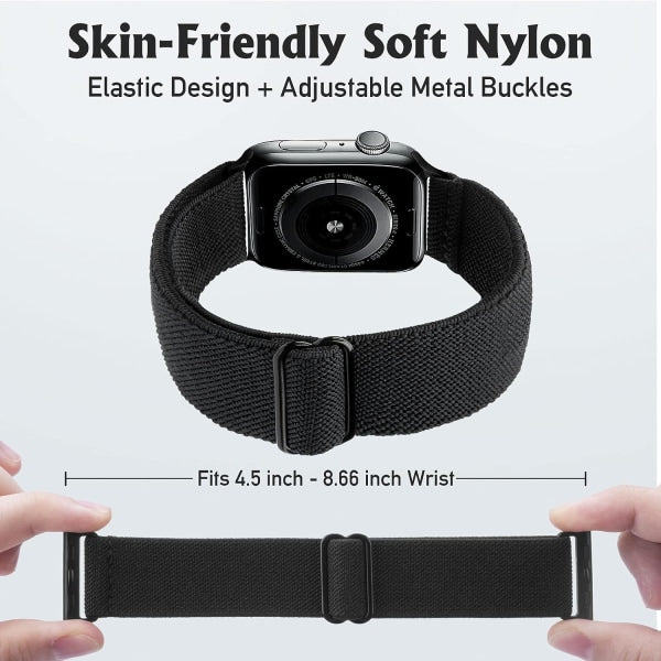 Stretchy Watch Strap Compatible with Apple Watch Band 41mm 40mm 38mm Comfortable Adjustable Sports Band for Women Men - Black_max