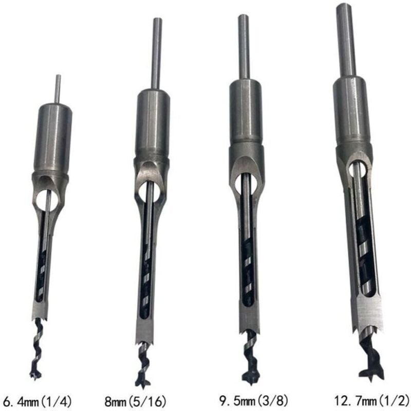 Wood Drill Bit Set for Square Holes, Compatible with Mortise and Tenon Joints, Deep Square Holes Cutting Tools for Woodworking
