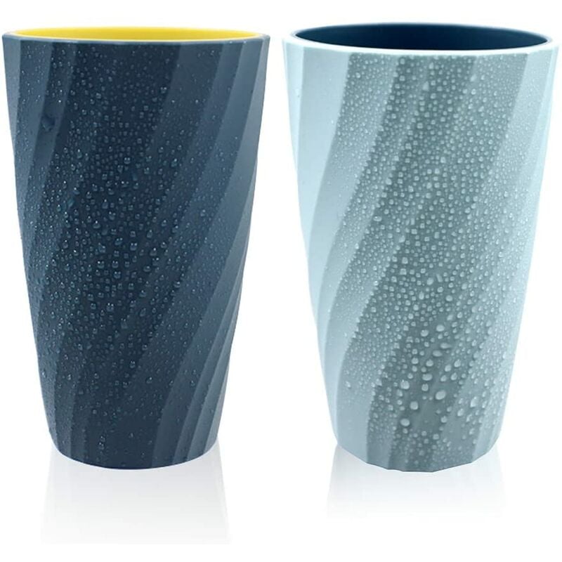 Bathroom Mugs, Unbreakable, Soft, Durable, Bathroom Cup, Toothbrush Holder (Light Blue & Dark Blue)