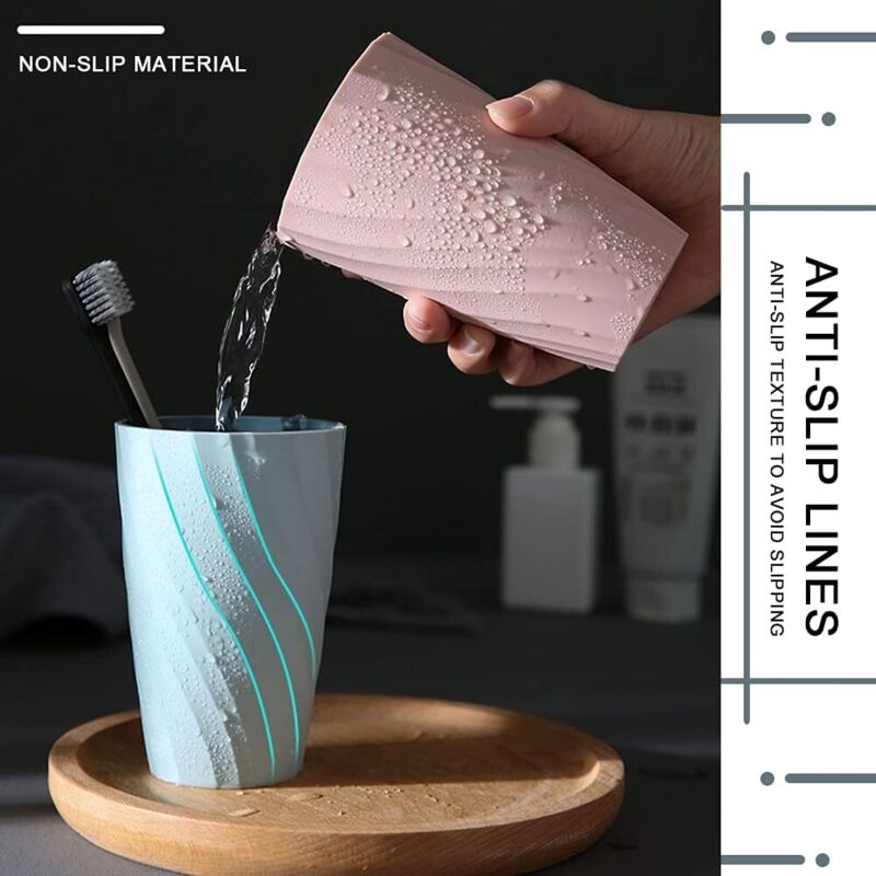 Bathroom Mugs, Unbreakable, Soft, Durable, Bathroom Cup, Toothbrush Holder (Light Blue & Dark Blue)