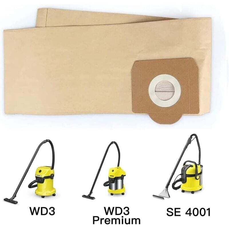 Karcher WD3 Vacuum Cleaner Bags, 5-pack straight vacuum cleaner bags for Karcher WD3, WD 3 Premium, WD3200, WD3500P, A2204, A2204, A2534, SE4001..