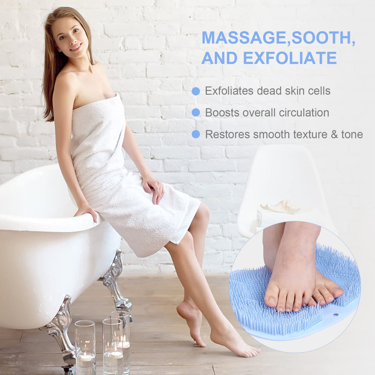 Foot Scrubber for Shower, Foot Cleaning Massage Mat with Non-Slip Suction Cups, Shower and Bathroom Foot Scrubber Mat (Blue) Blue