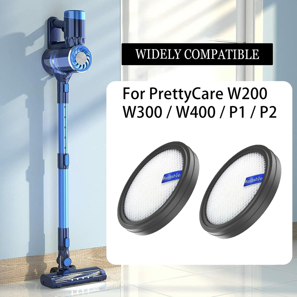 Replacement Filter for PrettyCare W200/W300/W400/P1/P2 Vacuum Cleaner, Washable.