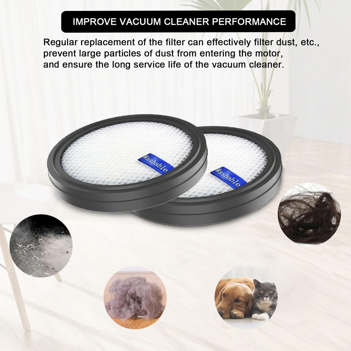 Replacement Filter for PrettyCare W200/W300/W400/P1/P2 Vacuum Cleaner, Washable.