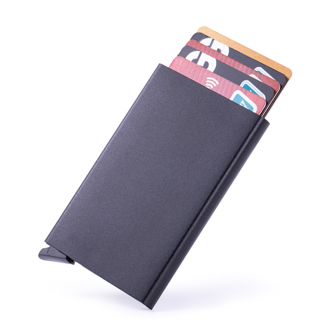 pc aluminum smart card holder (RFID protected) pop-up - black