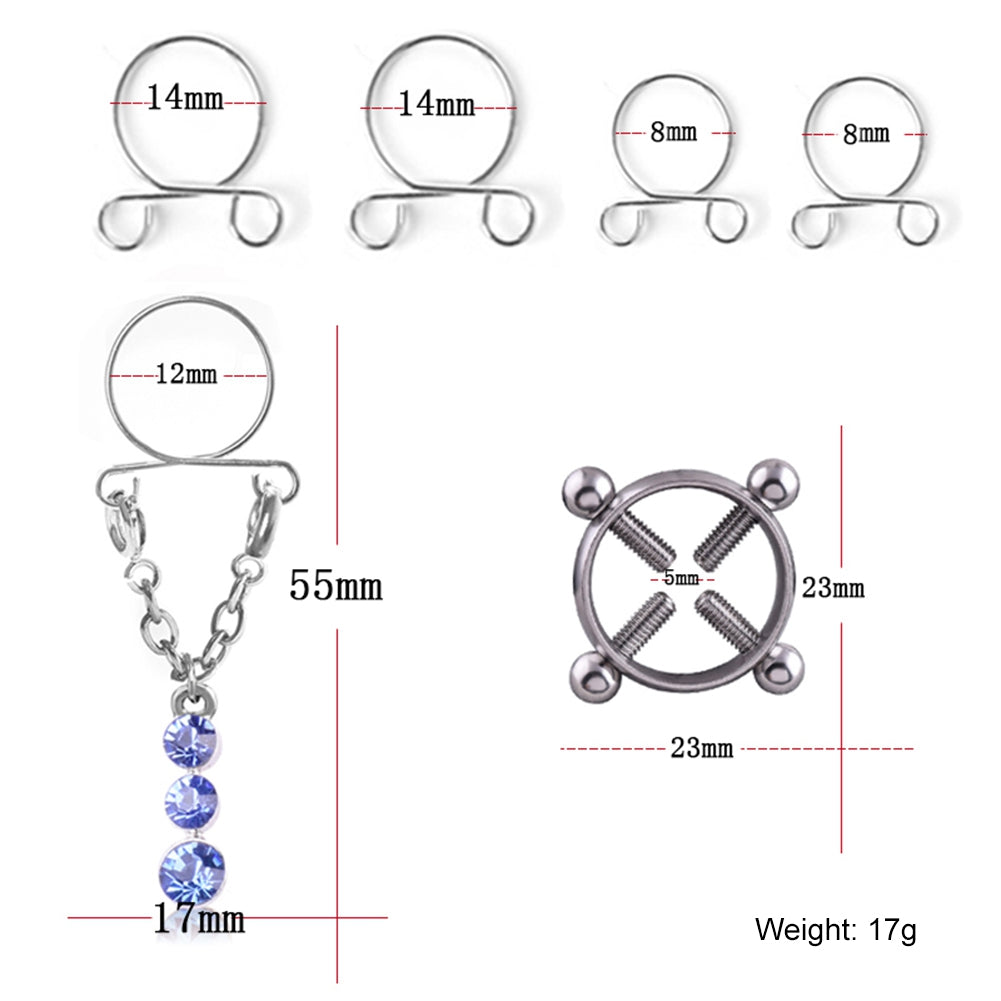 Fashion Water Drop Screw Non Pierced Nipple Ring Set Nipple Ring Body Jewelry (Blue)