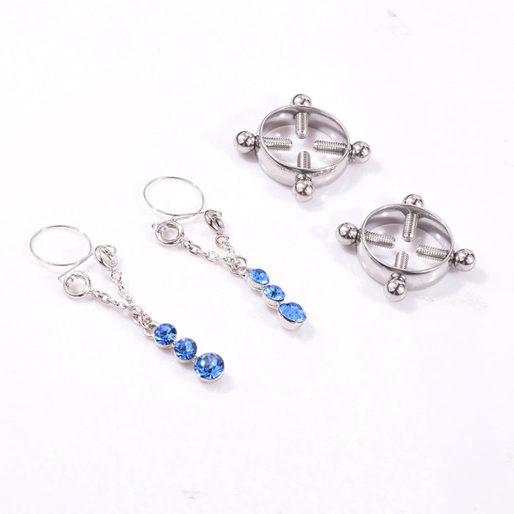 Fashion Water Drop Screw Non Pierced Nipple Ring Set Nipple Ring Body Jewelry (Blue)