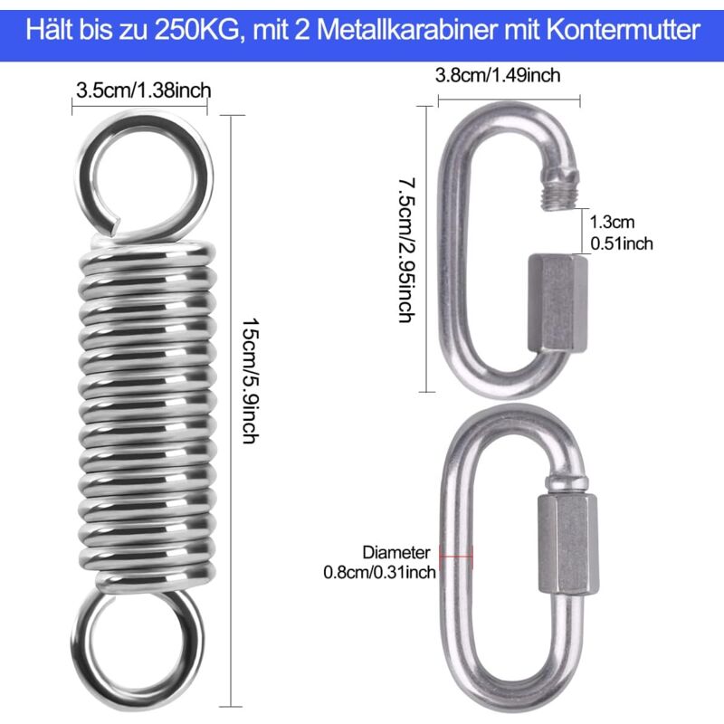 Ceiling Mount Hanging Chair Spring, Hammock Hanging Hooks Kit Stainless Steel 360° Rotation Ceiling Mount up to 450 kg