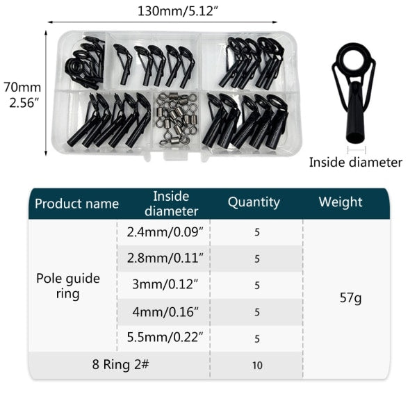 35pcs Fishing Rod Repair Kit Rings Wear-Resistant Ceramic Guide Rings Rod Eye Fishing Rod Guides Alconite Rings Set