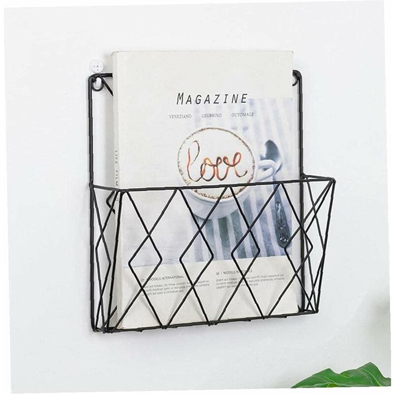 Black Metal Wire Magazine Rack for Wall - Storage Shelf for Office, Living Room, Bedroom - Compatible with Newspapers, Books and Files