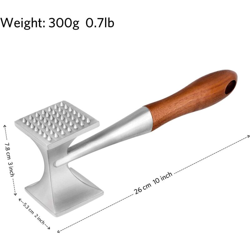 Meat Mallet, Heavy Duty Meat Tenderizer, Steak Mallet with Wooden Handle and Food Grade Zinc Alloy, 2 in 1 Kitchen Mallet, 26 CM