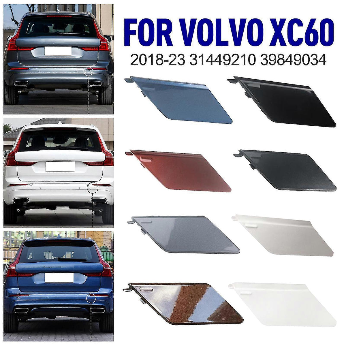 Rear Bumper Towbar Hatch, Eye Cover, Cover Compatible with VOLVO XC60 2018-23 39849034 31449210 Agate Black