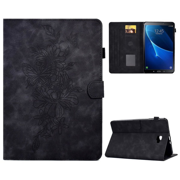 compatible with Samsung Galaxy Tab A 10.1 (2016) T580 / T585 Shockproof Case Pu Leather Butterfly Floral Pattern Printed Case Black