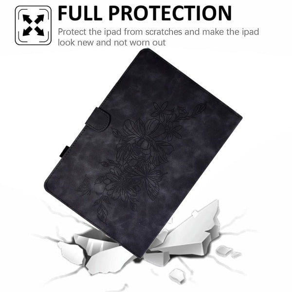 compatible with Samsung Galaxy Tab A 10.1 (2016) T580 / T585 Shockproof Case Pu Leather Butterfly Floral Pattern Printed Case Black