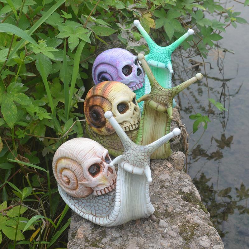 1-Pack Skeleton Snail Skull Sculpture Gothic Garden Home Decor, ZQKLA