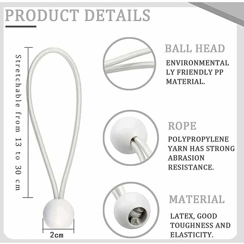 50 elastic rubber straps with balls for marquees, tents, banners, tarpaulins