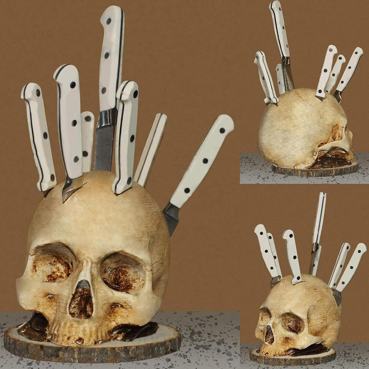 Skull Knife Holder, Horror Head Shaped Knife Holder, Knife Storage for Kitchen Countertop, Kitchen Skeleton Storage Knife Holder, Gothic Kitchen