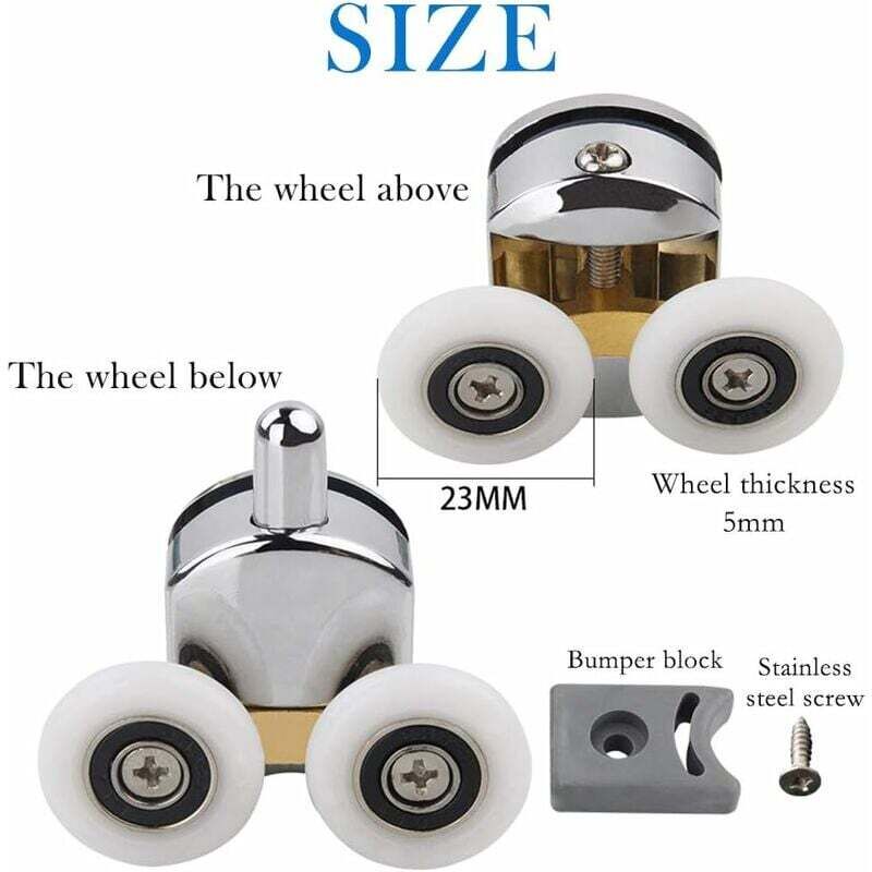 Shower Door Roller, 4pcs Double Shower Door Rollers Sliding Door Wheel Replacement for Shower Enclosure for 14mm Glass Hole