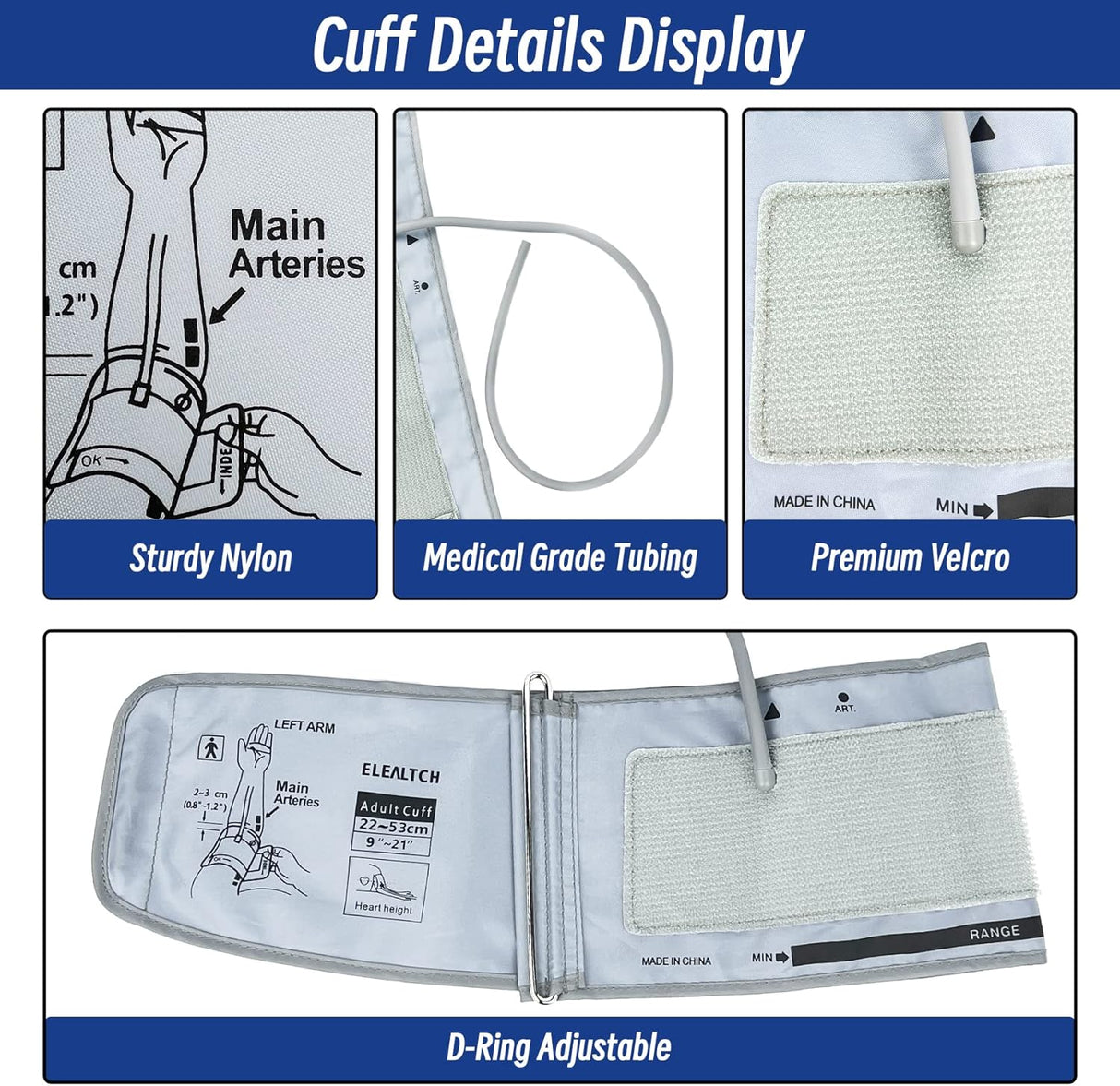 Extra Large Cuff Compatible with Omron 9201d-21201d Inch (22-53 cm) XL Blood Pressure Cuff for Adult ARM BP Replacement Cuff for Large ARM, Gray