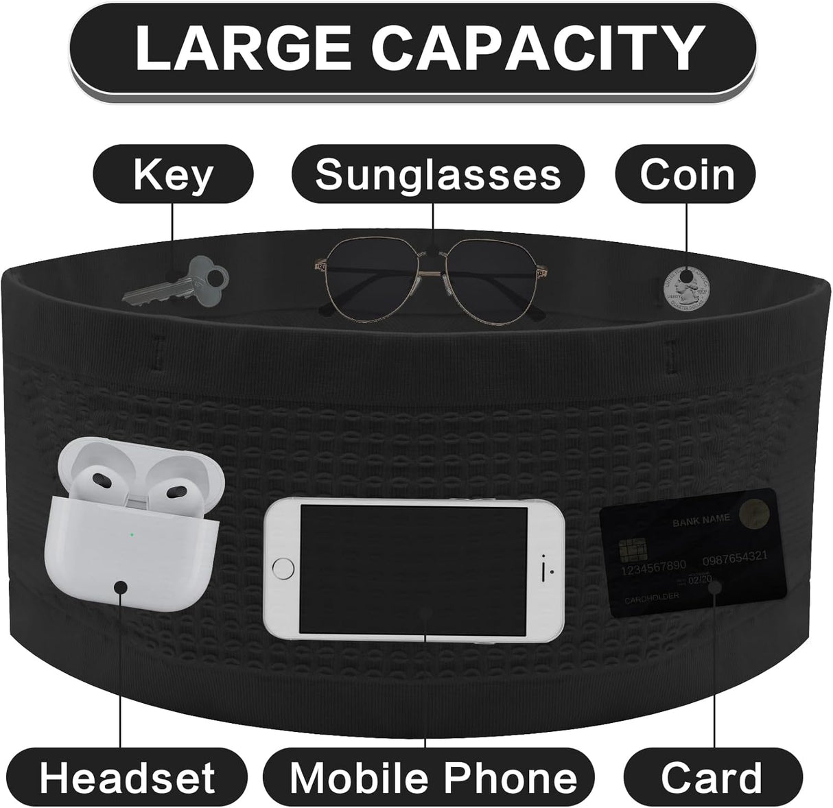 Breathable waist chain waist belt hidden wallet waist bag women's belly bag port running mobile phone holder keys money holder black S Black Black S
