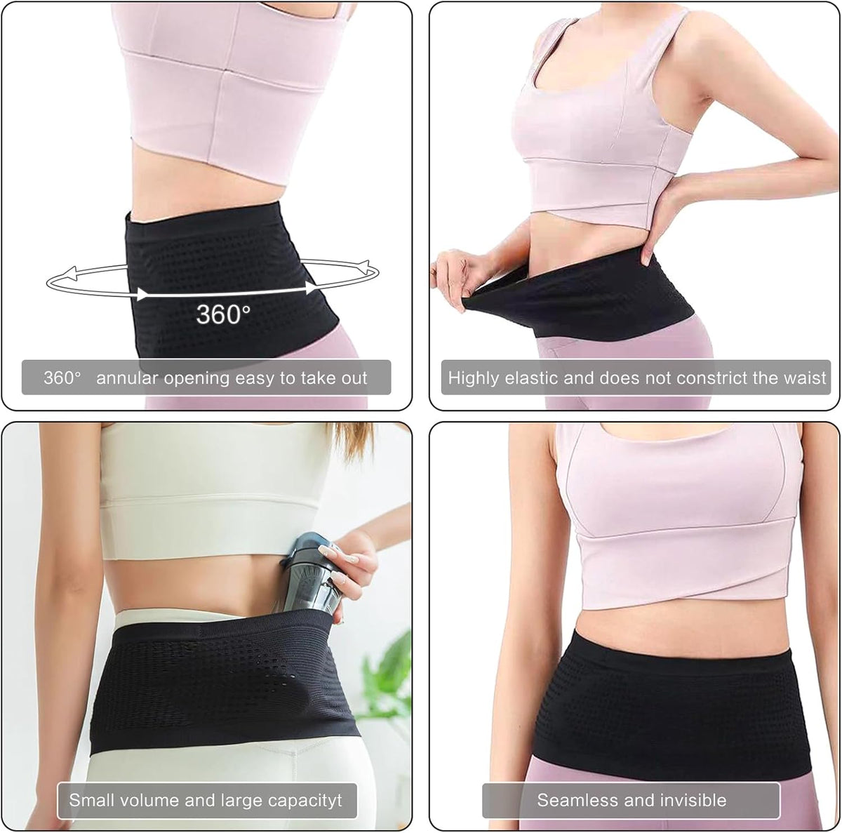 Breathable waist chain waist belt hidden wallet waist bag women's belly bag port running mobile phone holder keys money holder black S Black Black S