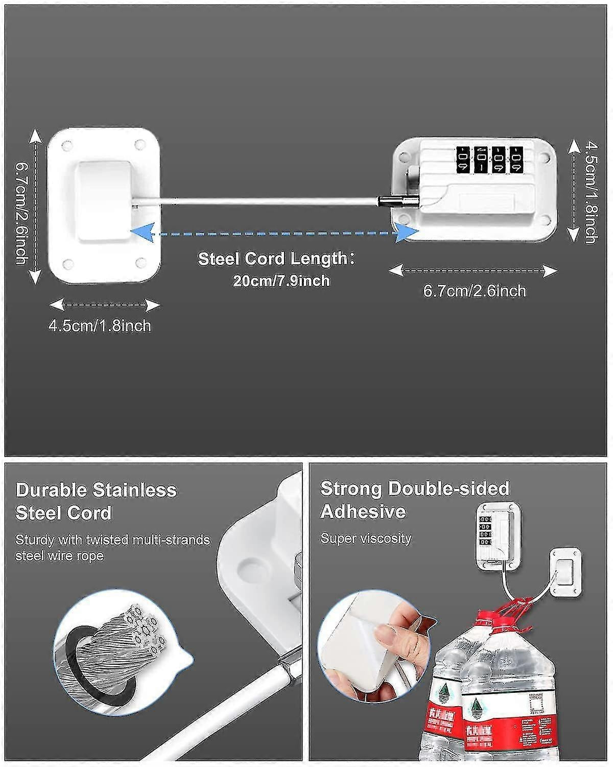 Self-Adhesive Refrigerator Lock Pack for Adults, White, Combination Lock, Refrigerator Safety Lock, for Children, Electric Mini Fridge, Door - perfect-max