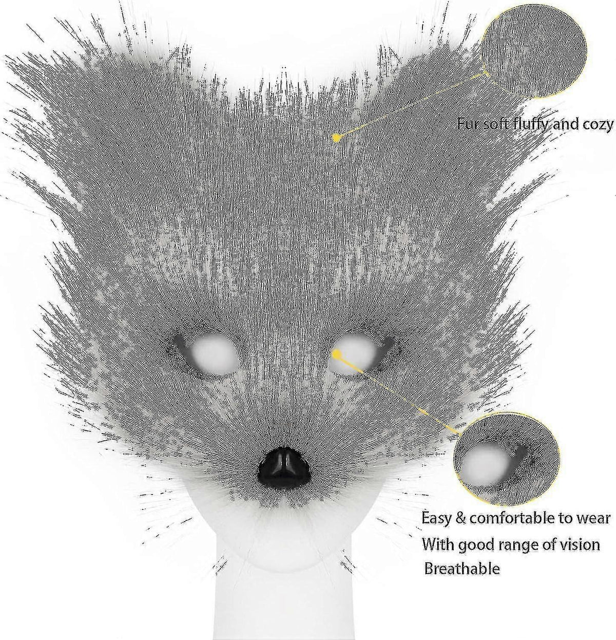 Artificial Fur Fox Tail Cat Werewolf Cosplay Costume Set Plush Mask Fluffy Paws Gloves Halloween Christmas Grass yellow One Size