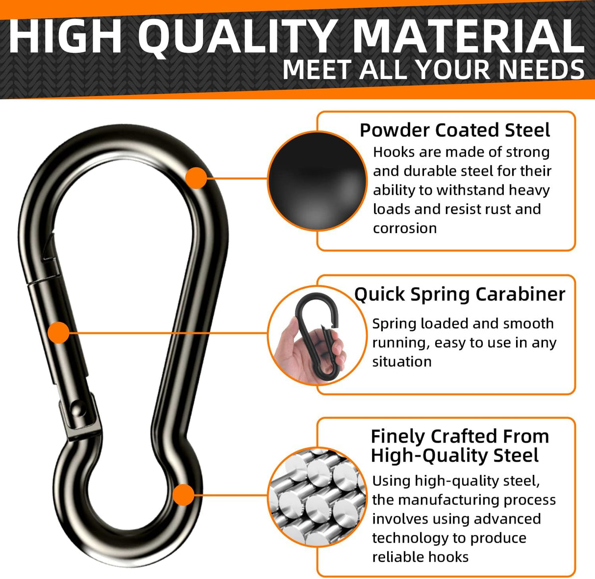 Length 10cm Width 4.9cm Carabiner, Heavy Duty Carabiners, 2-pack Large Carabiner, Heavy Duty Rope Connector for Keys Swing Set Camping Fishing