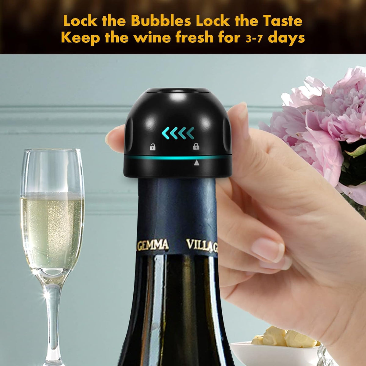 Champagne stopper, wine stopper, 4-pack, universal, reusable, silicone, sealed, leak-proof