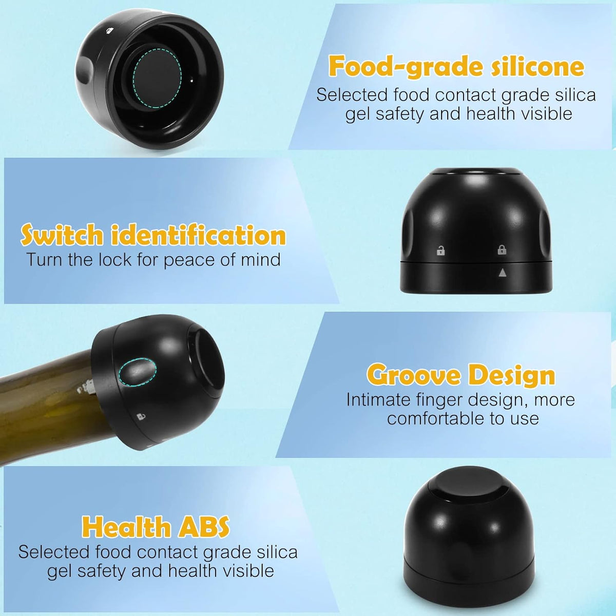 Champagne stopper, wine stopper, 4-pack, universal, reusable, silicone, sealed, leak-proof