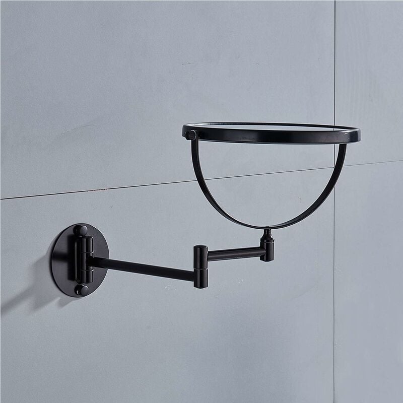 Wall Mounted Makeup Mirror x3, Black Makeup Mirrors Bathroom Mirror 20cm Double Wall Mirror, 360° Rotatable and Extendable