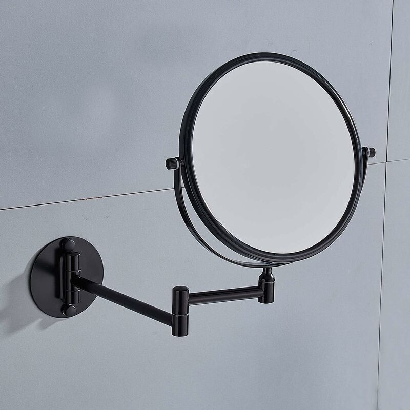 Wall Mounted Makeup Mirror x3, Black Makeup Mirrors Bathroom Mirror 20cm Double Wall Mirror, 360° Rotatable and Extendable