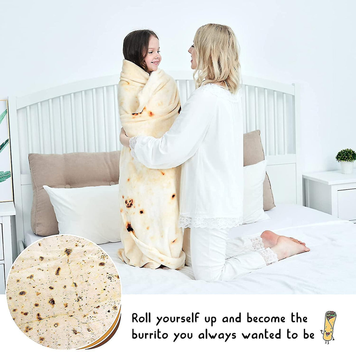 Burrito Blanket, Double Sided, Giant Flour Tortilla Blanket