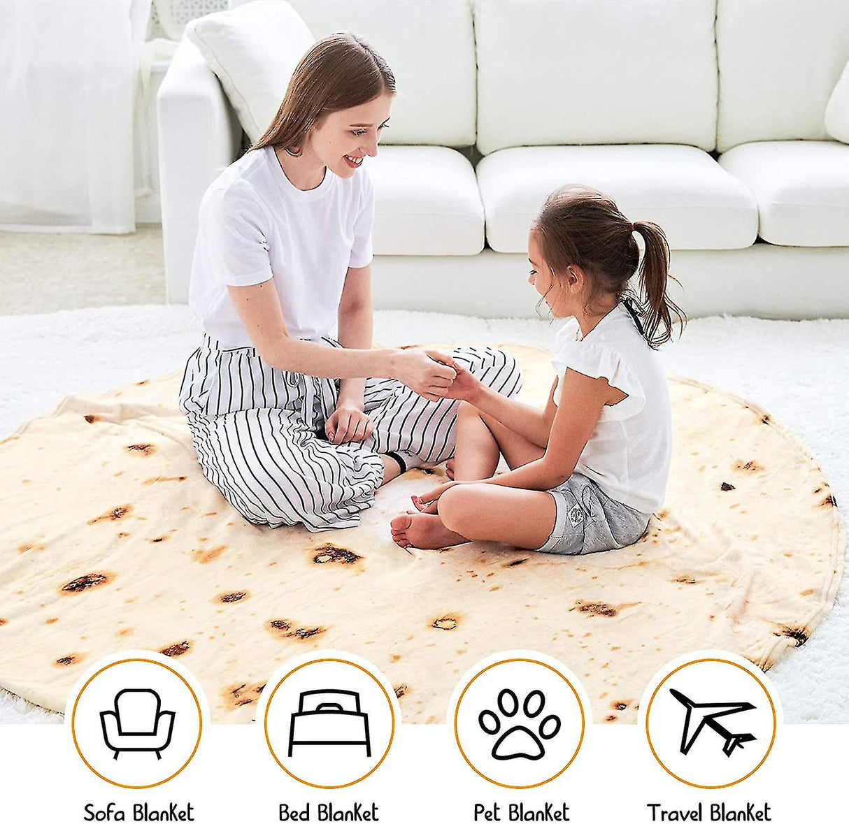 Burrito Blanket, Double Sided, Giant Flour Tortilla Blanket