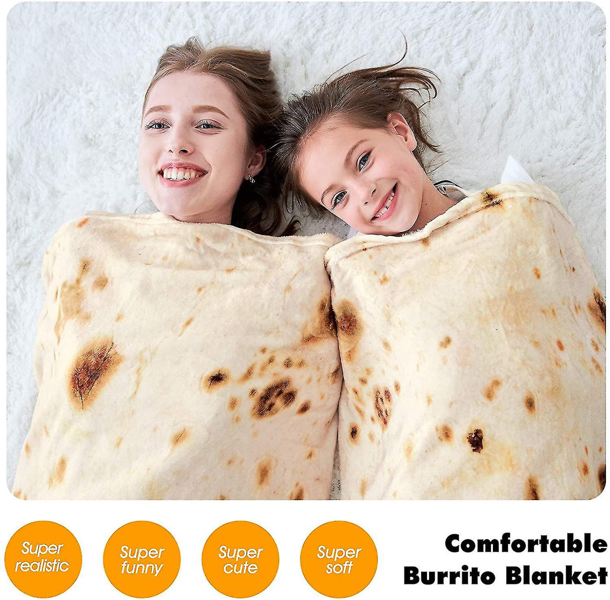 Burrito Blanket, Double Sided, Giant Flour Tortilla Blanket