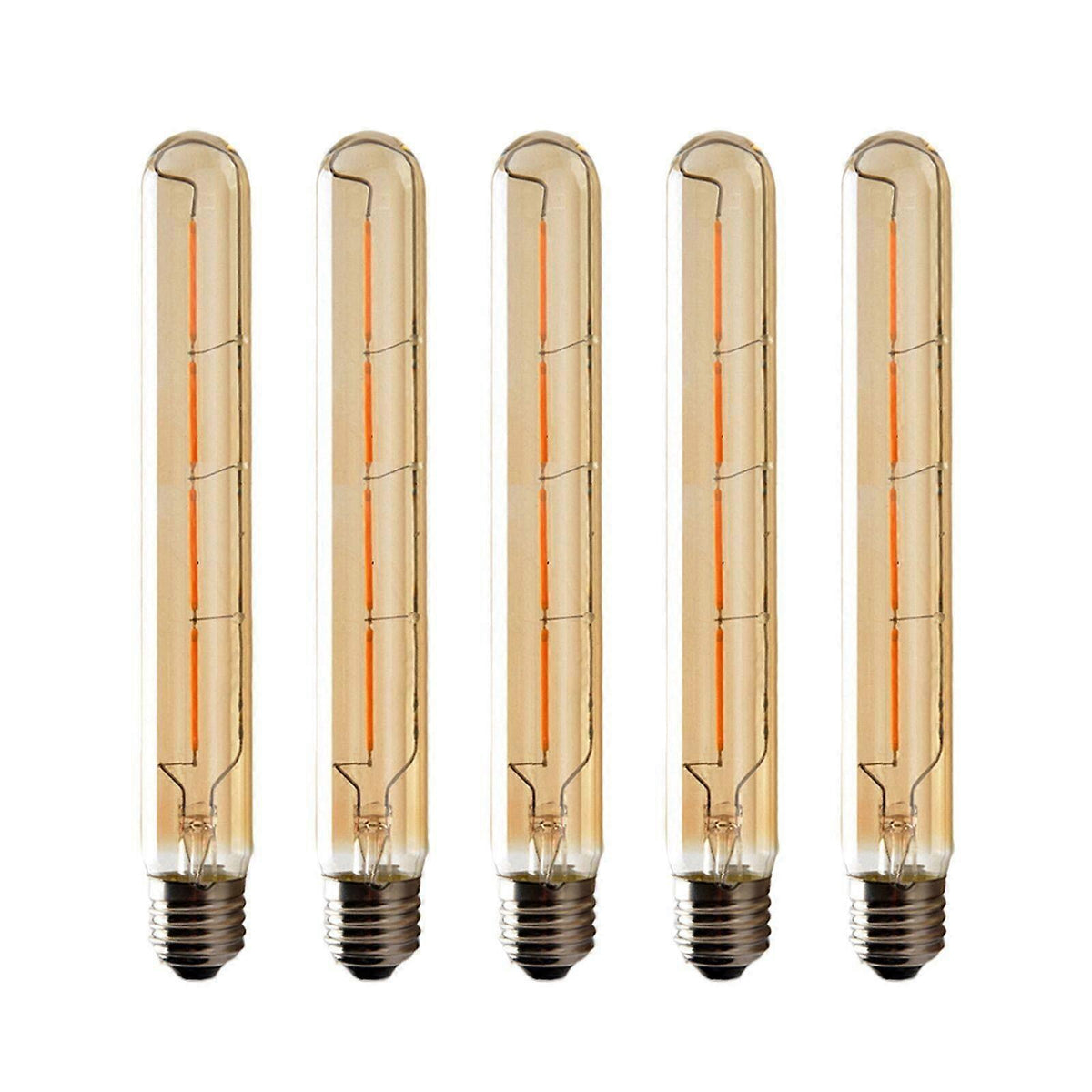 5-pack T225 Long Tube Bulbs, LED Edison Filament, 4W E27 Socket Warm White, Yellow Glass for Decorative Light Bulb, AC 220-240V—yux