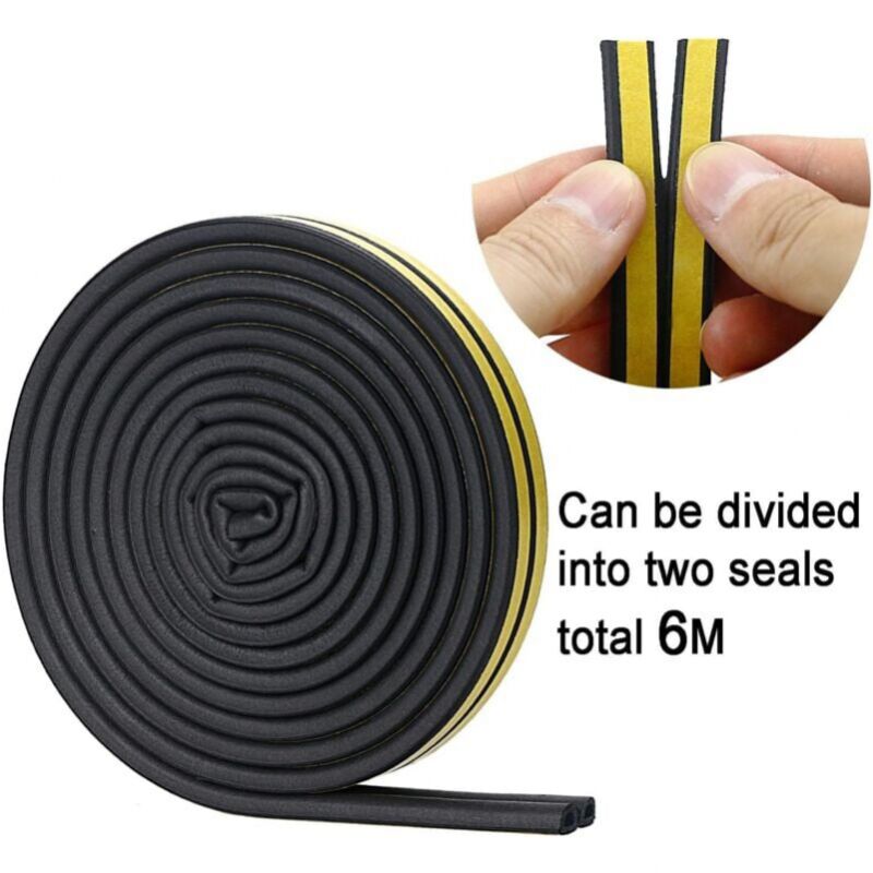 Black 6 meter D-profile Weather Strip, Door and Window Seal with Strong Adhesion, Soundproof and Weatherproof