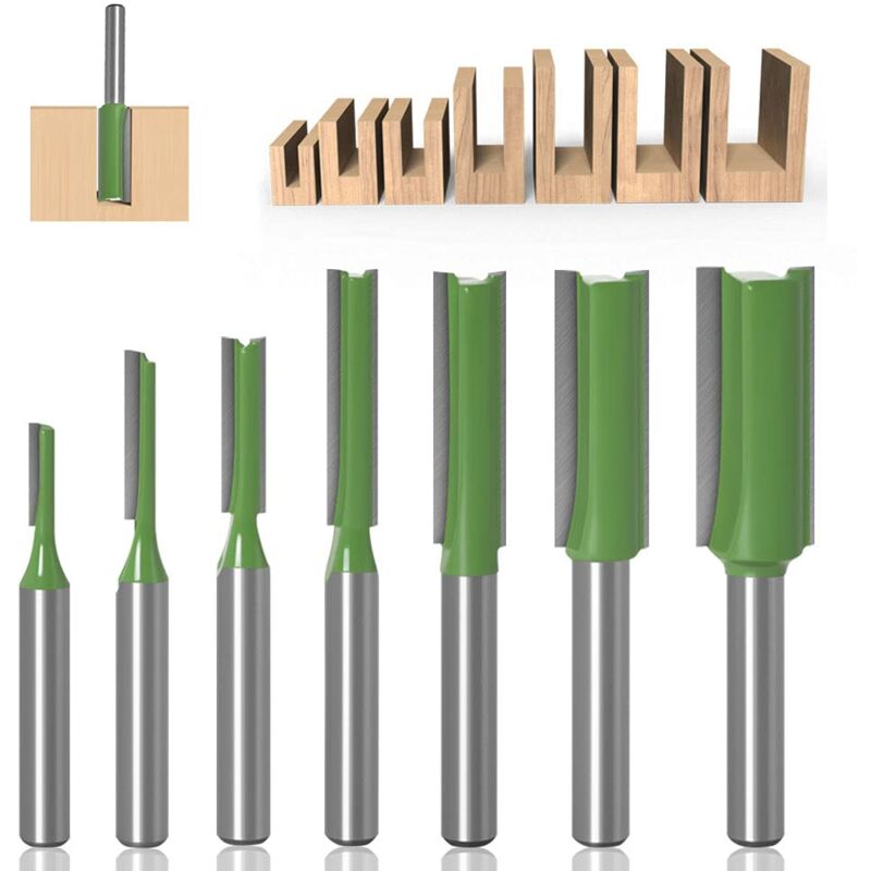 6mm Straight Router Bit Set, 7 Pieces Woodworking Carbide Straight Groove Router Bits for Wood, Compatible with Bosch, Makita