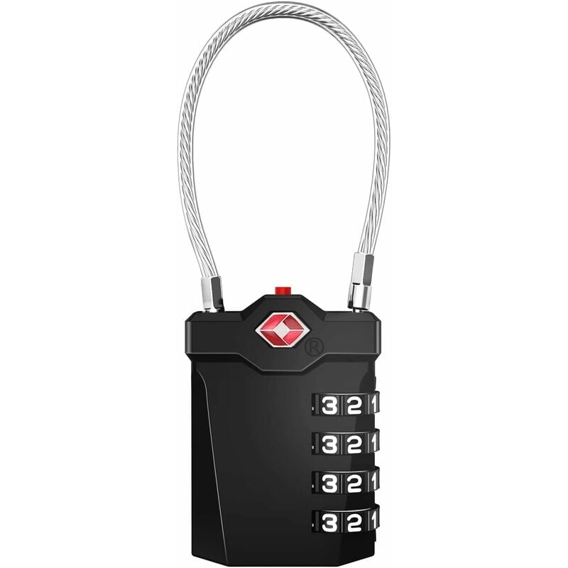 Luggage Lock, TSA 4-Digit Combination Lock for Suitcase with Opening Alarm, Code Lock Gym Cable Lock (1 Piece, Black)