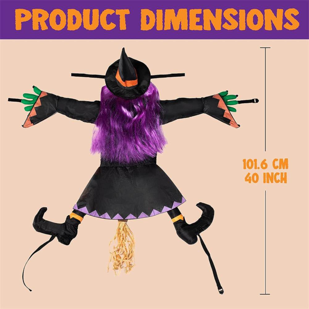 Flying Halloween Decoration for Outdoor Use - Witch Crashing into Tree Orange