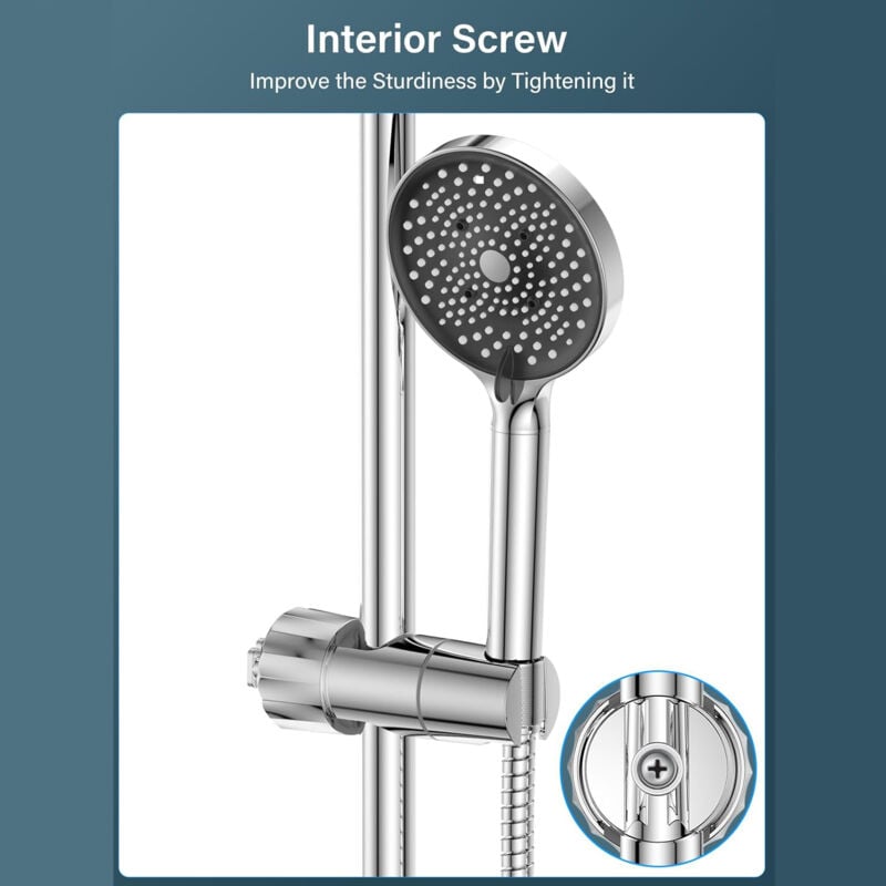 Adjustable Shower Head with 2 Hooks for 16-27mm Shower Rod, Wall Mounted Chrome Hand Shower Holder