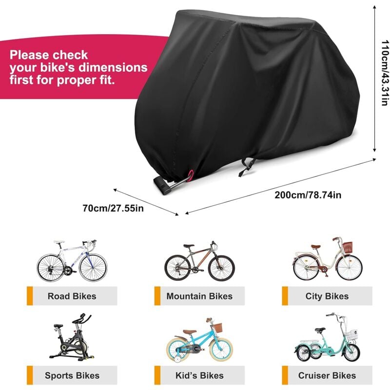 Waterproof 210D Oxford Bicycle Cover for 2 Bikes with Lock Holes, Windproof Storage Bag for Outdoor Bicycles, Compatible with 56Vingt