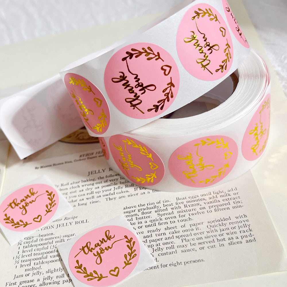 Rolls of 1000pcs Thank You Stickers, 2.5cm Self Adhesive Label Stickers, Kraft Paper and Pink Thank You Sticker
