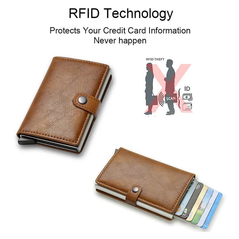 Carbon Fiber Credit Card Holder Wallet Men RFID Smart Metal Thin Slim Pop Up Minimalist Wallet Small Black Wallet Metal Vallet Carbon Bronze