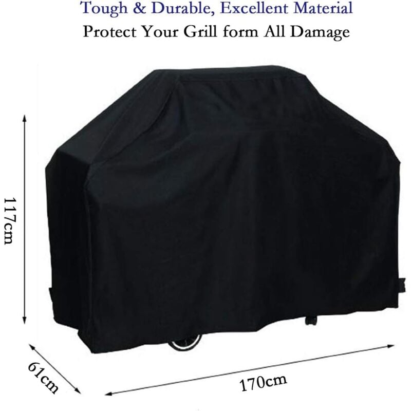 Grill Cover BBQ Protective Tarpaulin Anti-UV Anti-water Anti-moisture with Storage Bag Black (170 x 61 x 117cm)